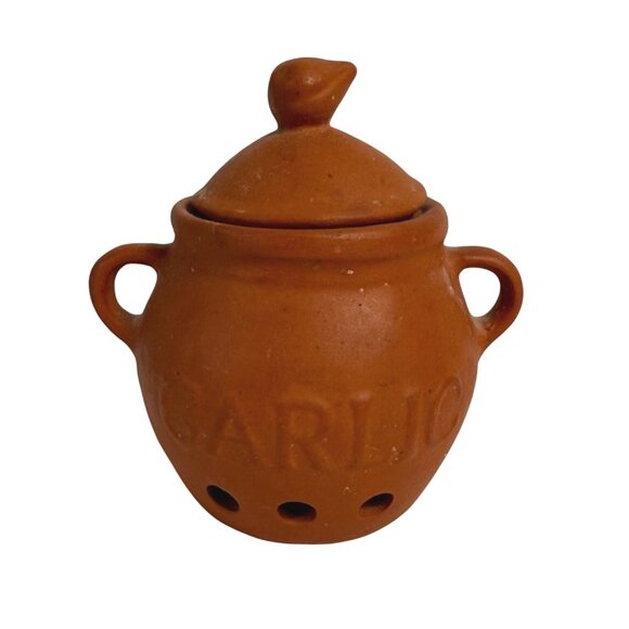 Terracotta Garlic Keeper Jar with Lid Kitchen Storage Pot Rustic Kitchen Decor - Picture 12 of 12